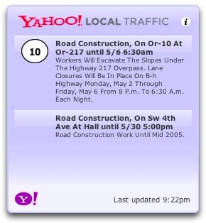 Yahoo! Local Traffic widget for Dashboard